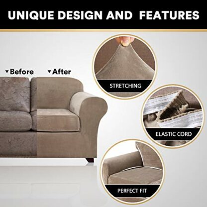 PrinceDeco Sofa Slipcovers Cushion Couch Elastic Loveseat Slipcover Protector Thick Fitted Loveseat Sofa Covers for Living Room Furniture Covers for Dogs Pets - Image 3