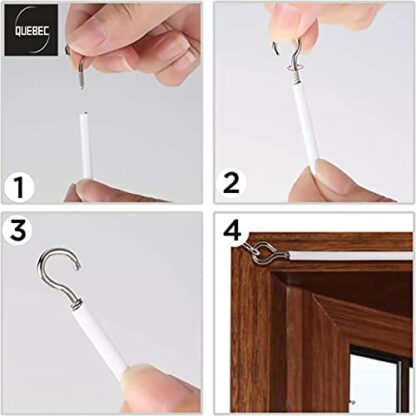 QUEBEC - Net Curtain Wire - Multi-Purpose Decoration Net Voile Curtain Wire Cable - Durable and Expandable Cord - Cut to Any Size Length - 3 Metre Length, with 8 Eyes and 8 Hooks - White - Image 4