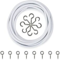 QUEBEC - Net Curtain Wire - Multi-Purpose Decoration Net Voile Curtain Wire Cable - Durable and Expandable Cord - Cut to Any Size Length - 3 Metre Length, with 8 Eyes and 8 Hooks - White
