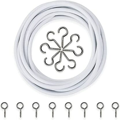 QUEBEC - Net Curtain Wire - Multi-Purpose Decoration Net Voile Curtain Wire Cable - Durable and Expandable Cord - Cut to Any Size Length - 3 Metre Length, with 8 Eyes and 8 Hooks - White - Image 2