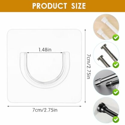 Qianyu 4 Pcs No Drill Shower Rod Brackets Plastic Self Adhesive Clear Curtain Rod Holders Hooks Nail Free Adjustable Curtain Hangers Transparent Wall Mount Holder for Shower Curtain Rod Invisible - Image 3