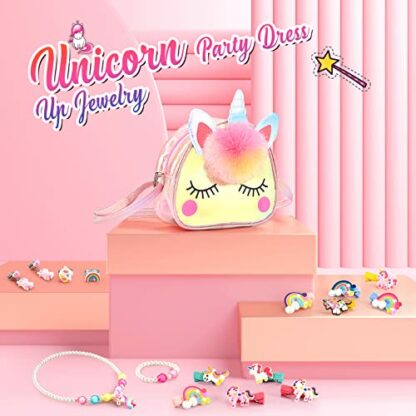 Qukir Unicorn Gifts for Girls, Unicorn Crossbody Bag Purse with Jewelry Set for Girls Unicorn Princess Dress Up Jewelry Gifts for 3-10 Year Old Girls Toys Age 3-12 Arts and Crafts for Kids 3 Qukir Unicorn Gifts for Girls, Unicorn Crossbody Bag Purse with Jewelry Set for Girls Unicorn Princess Dress Up Jewelry Gifts for 3-10 Year Old Girls Toys Age 3-12 Arts and Crafts for Kids - Image 3