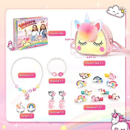 Qukir Unicorn Gifts for Girls, Unicorn Crossbody Bag Purse with Jewelry Set for Girls Unicorn Princess Dress Up Jewelry Gifts for 3-10 Year Old Girls Toys Age 3-12 Arts and Crafts for Kids 4 Qukir Unicorn Gifts for Girls, Unicorn Crossbody Bag Purse with Jewelry Set for Girls Unicorn Princess Dress Up Jewelry Gifts for 3-10 Year Old Girls Toys Age 3-12 Arts and Crafts for Kids - Image 4