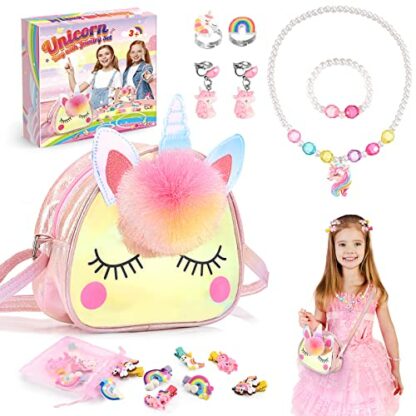 Qukir Unicorn Gifts for Girls, Unicorn Crossbody Bag Purse with Jewelry Set for Girls Unicorn Princess Dress Up Jewelry Gifts for 3-10 Year Old Girls Toys Age 3-12 Arts and Crafts for Kids 2 Qukir Unicorn Gifts for Girls, Unicorn Crossbody Bag Purse with Jewelry Set for Girls Unicorn Princess Dress Up Jewelry Gifts for 3-10 Year Old Girls Toys Age 3-12 Arts and Crafts for Kids - Image 2