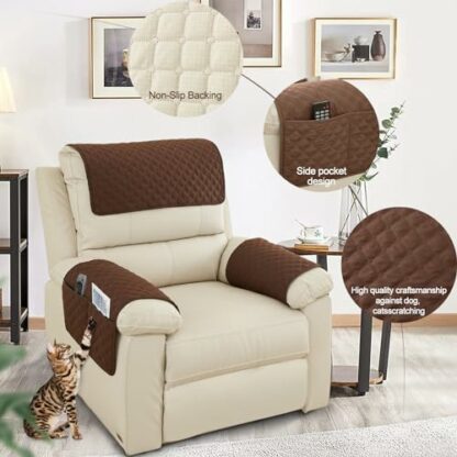RAINPOP 3Pcs Sofa Armrest Cover, Waterproof and Nonslip Armchair Covers for Arms Headrest, Sofa Slipcover with Side Pocket Abrasion Furniture Protector, Quilted Protector for Pets Leather Couch 4 RAINPOP 3Pcs Sofa Armrest Cover, Waterproof and Nonslip Armchair Covers for Arms Headrest, Sofa Slipcover with Side Pocket Abrasion Furniture Protector, Quilted Protector for Pets Leather Couch - Image 4