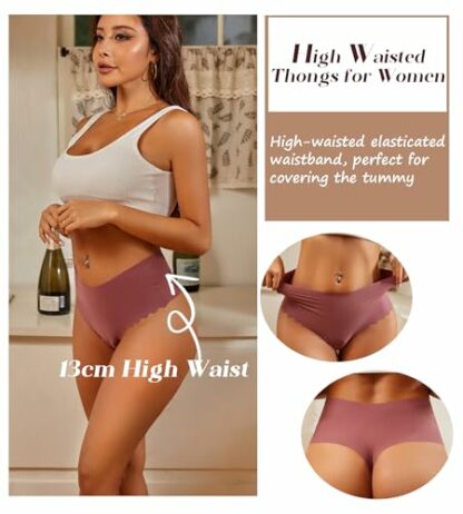 READY TO LOVE Seamless Thongs for Women High Waisted Rise Underwear Women No VPL Knickers for Women Multipack No Show Ladies Knickers Sexy Panties Scalloped Edge Womens Briefs 6 Pack - Image 3