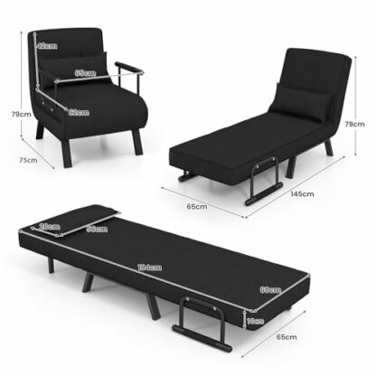 RELAX4LIFE Folding Sofa Bed, 4-in-1 Convertible Lounge Recliner Sleeper with 6-Position Adjustable Backrest and Removable Pillow, Upholstered Single Sofa Chair Guest Bed for Home Office 4 RELAX4LIFE Folding Sofa Bed, 4-in-1 Convertible Lounge Recliner Sleeper with 6-Position Adjustable Backrest and Removable Pillow, Upholstered Single Sofa Chair Guest Bed for Home Office - Image 4
