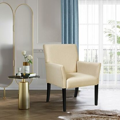 RELAX4LIFE Linen Fabric Armchair, Solid Wood Padded Sofa Chair with Anti-slip Foot Pads, Ergonomic Upholstered Accent Chair for Living Room Bedroom Office - Image 3