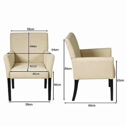 RELAX4LIFE Linen Fabric Armchair, Solid Wood Padded Sofa Chair with Anti-slip Foot Pads, Ergonomic Upholstered Accent Chair for Living Room Bedroom Office - Image 4