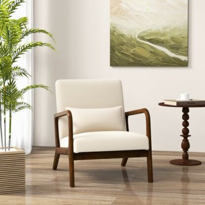 RELAX4LIFE Padded Accent Armchair, Wooden Upholstered Single Lounge Chair with Thick Seat & Anti-slip Pads, Home Leisure Sofa Chair for Living Room Bedroom Office 3 RELAX4LIFE Padded Accent Armchair, Wooden Upholstered Single Lounge Chair with Thick Seat & Anti-slip Pads, Home Leisure Sofa Chair for Living Room Bedroom Office - Image 3