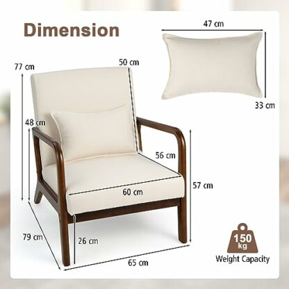 RELAX4LIFE Padded Accent Armchair, Wooden Upholstered Single Lounge Chair with Thick Seat & Anti-slip Pads, Home Leisure Sofa Chair for Living Room Bedroom Office 4 RELAX4LIFE Padded Accent Armchair, Wooden Upholstered Single Lounge Chair with Thick Seat & Anti-slip Pads, Home Leisure Sofa Chair for Living Room Bedroom Office - Image 4
