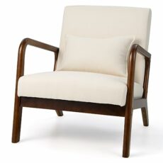 RELAX4LIFE Padded Accent Armchair, Wooden Upholstered Single Lounge Chair with Thick Seat & Anti-slip Pads, Home Leisure Sofa Chair for Living Room Bedroom Office