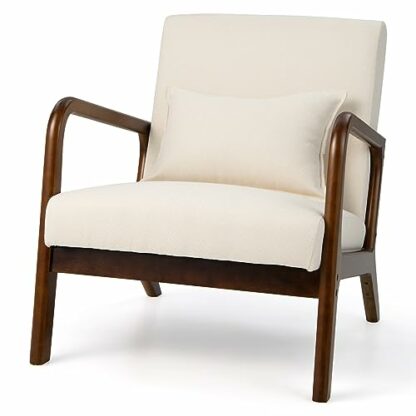 RELAX4LIFE Padded Accent Armchair, Wooden Upholstered Single Lounge Chair with Thick Seat & Anti-slip Pads, Home Leisure Sofa Chair for Living Room Bedroom Office 2 RELAX4LIFE Padded Accent Armchair, Wooden Upholstered Single Lounge Chair with Thick Seat & Anti-slip Pads, Home Leisure Sofa Chair for Living Room Bedroom Office - Image 2
