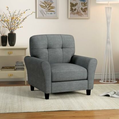RELAX4LIFE Single Armchair, Comfy Linen Fabric Accent Chair with Removable Back Cushion, Upholstered Occasional Sofa Armchair for Living Room Bedroom Reception 3 RELAX4LIFE Single Armchair, Comfy Linen Fabric Accent Chair with Removable Back Cushion, Upholstered Occasional Sofa Armchair for Living Room Bedroom Reception - Image 3