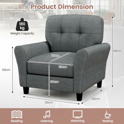 RELAX4LIFE Single Armchair, Comfy Linen Fabric Accent Chair with Removable Back Cushion, Upholstered Occasional Sofa Armchair for Living Room Bedroom Reception 4 RELAX4LIFE Single Armchair, Comfy Linen Fabric Accent Chair with Removable Back Cushion, Upholstered Occasional Sofa Armchair for Living Room Bedroom Reception - Image 4