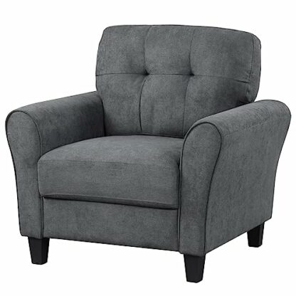 RELAX4LIFE Single Armchair, Comfy Linen Fabric Accent Chair with Removable Back Cushion, Upholstered Occasional Sofa Armchair for Living Room Bedroom Reception 2 RELAX4LIFE Single Armchair, Comfy Linen Fabric Accent Chair with Removable Back Cushion, Upholstered Occasional Sofa Armchair for Living Room Bedroom Reception - Image 2