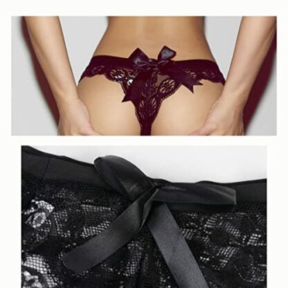 ROSVAJFY Women’s Sexy Lace Panties Bowknot Thongs Ladies Underwear Cheeky Tanga Low Rise Floral Lace Knicker See Through Hipster Bikini Briefs G-String 3 ROSVAJFY Women’s Sexy Lace Panties Bowknot Thongs Ladies Underwear Cheeky Tanga Low Rise Floral Lace Knicker See Through Hipster Bikini Briefs G-String - Image 3