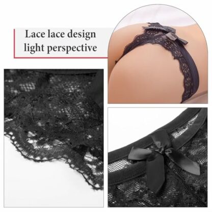 ROSVAJFY Women's Sexy Sheer Lace Thongs Soft Panties Bowknot,Ladies Transparent Low Waist G-String Cheeky Underwear Stretchy Knickers,See Through Floral Lace Tangas,Breathable Hipster Bikini Briefs - Image 3