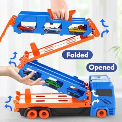Race Track Truck Toys for 2 3 4 Year Old Boys Gifts: 65 Inch Folded Transport Carrier Truck for Boys Toys Age 2 3 4 - Toddler Toy Cars Gifts for 2 3 4 5 Year Old Boys 4 Race Track Truck Toys for 2 3 4 Year Old Boys Gifts: 65 Inch Folded Transport Carrier Truck for Boys Toys Age 2 3 4 - Toddler Toy Cars Gifts for 2 3 4 5 Year Old Boys - Image 4