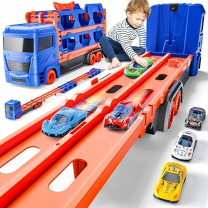Race Track Truck Toys for 2 3 4 Year Old Boys Gifts: 65 Inch Folded Transport Carrier Truck for Boys Toys Age 2 3 4 - Toddler Toy Cars Gifts for 2 3 4 5 Year Old Boys 2 Race Track Truck Toys for 2 3 4 Year Old Boys Gifts: 65 Inch Folded Transport Carrier Truck for Boys Toys Age 2 3 4 - Toddler Toy Cars Gifts for 2 3 4 5 Year Old Boys - Image 2