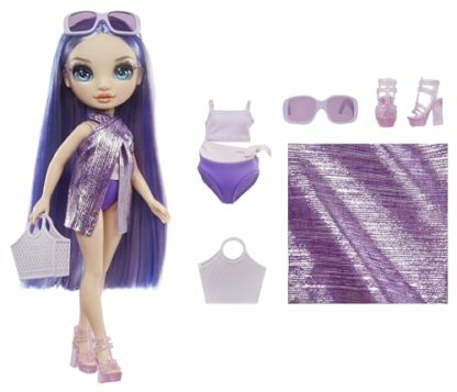 Rainbow High Swim & Style - Violet (Purple) - 28 cm Doll with Shimmery Wrap to Style 10+ Ways - Removable Swimsuit, Sandals, Fun Play Accessories - Kids Toy - Great for Ages 4-12 Years 3 Rainbow High Swim & Style - Violet (Purple) - 28 cm Doll with Shimmery Wrap to Style 10+ Ways - Removable Swimsuit, Sandals, Fun Play Accessories - Kids Toy - Great for Ages 4-12 Years - Image 3