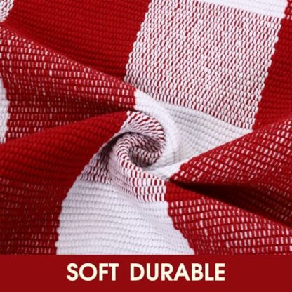 Red and White Plaid Rug, Christmas Outdoor Front Door Decor Mat, Cotton Washable Hand-Woven Rug for Layered Doormat, New Year Christmas Carpet for Porch, Entryway (Red & White Plaid, 43" L x 28" W) - Image 4