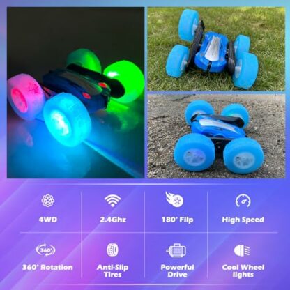 Remote Cohtrol Car,Remote Control Truck,RC Stunt Car Toys,2 Sided 360° Rotation with Cool LED Effect Kids RC Car for 3 4 5 6 7 Years Old Boys and Girls Toys Birthday Gift Christmas - Image 4