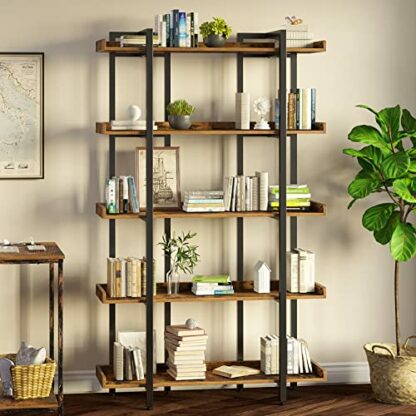 Rolanstar 3-Tier/5-Tier Bookshelf, Open Etagere Bookcase, 71.8’’H x 41.3”L Freestanding Bookshelves for Storage and Display, Wood Rustic Book Shelves for Living Room Bedroom Home Office - Image 3