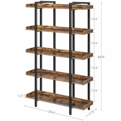 Rolanstar 3-Tier/5-Tier Bookshelf, Open Etagere Bookcase, 71.8’’H x 41.3”L Freestanding Bookshelves for Storage and Display, Wood Rustic Book Shelves for Living Room Bedroom Home Office - Image 4
