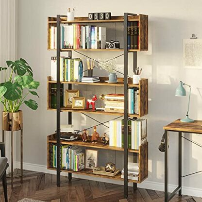 Rolanstar Bookshelf 6-Tier Bookcase, Free Standing Vintage Bookshelves with Metal Frame for Open Storage,Display and Book Organization in Living Room, Bedroom,Rustic Brown - Image 3
