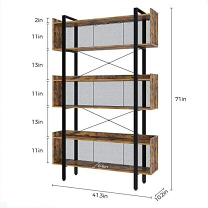 Rolanstar Bookshelf 6-Tier Bookcase, Free Standing Vintage Bookshelves with Metal Frame for Open Storage,Display and Book Organization in Living Room, Bedroom,Rustic Brown - Image 4