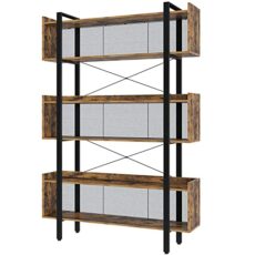 Rolanstar Bookshelf 6-Tier Bookcase, Free Standing Vintage Bookshelves with Metal Frame for Open Storage,Display and Book Organization in Living Room, Bedroom,Rustic Brown