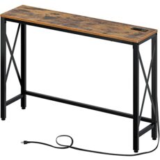 Rolanstar Console Table with Power Outlet, Narrow Sofa Table,Farmhouse Table Behind Sofa Couch Hallway Entrance for Living Room, Entryway, Foyer, with Metal Frame