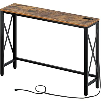 Rolanstar Console Table with Power Outlet, Narrow Sofa Table,Farmhouse Table Behind Sofa Couch Hallway Entrance for Living Room, Entryway, Foyer, with Metal Frame - Image 2