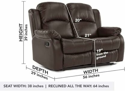 Roma Leather Recliner Sofa with Cupholders - 2 Seater Sofa - Black (2 Seater), 165cm, BS107 - Image 3
