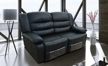 Roma Leather Recliner Sofa with Cupholders - 2 Seater Sofa - Black (2 Seater), 165cm, BS107 - Image 2