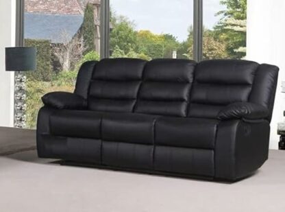 Roma Leather Recliner Sofa with Cupholders - 3+2 Seater Sofa - Black (3+2 Seater) (107) - Image 4