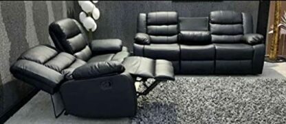 Roma Leather Recliner Sofa with Cupholders - 3+2 Seater Sofa - Black (3+2 Seater) (107) - Image 2