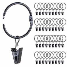 Roonoo 36 Pack Openable Metal Curtain Rings with Clips, Fits Up to 1 Inch Rod, Heavy Duty Rustproof Decorative Vintage Drapery Rings Curtain Hooks Clips Rod Hangers, Black