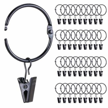 Roonoo 36 Pack Openable Metal Curtain Rings with Clips, Fits Up to 1 Inch Rod, Heavy Duty Rustproof Decorative Vintage Drapery Rings Curtain Hooks Clips Rod Hangers, Black - Image 2