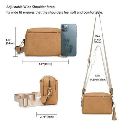 Roulens Small Crossbody Bag with 3 Zip Compartments,Vegan Leather Phone Bag for Women,Shoulder Bag with Adjustable and Removable Wide Strap - Image 3