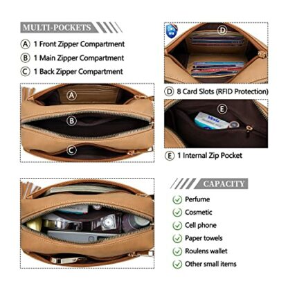 Roulens Small Crossbody Bag with 3 Zip Compartments,Vegan Leather Phone Bag for Women,Shoulder Bag with Adjustable and Removable Wide Strap - Image 4