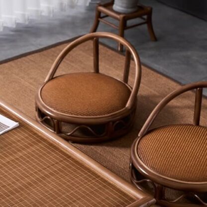 Round Floor Chair Tatami Wooden Low Stool with Back Support Legless Floor Stool Meditation Floor Chair for Bay Window Reading 3 Round Floor Chair Tatami Wooden Low Stool with Back Support Legless Floor Stool Meditation Floor Chair for Bay Window Reading - Image 3