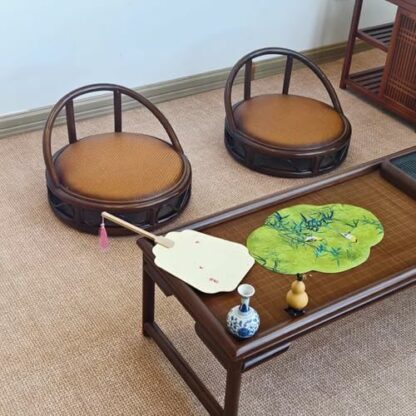 Round Floor Chair Tatami Wooden Low Stool with Back Support Legless Floor Stool Meditation Floor Chair for Bay Window Reading 4 Round Floor Chair Tatami Wooden Low Stool with Back Support Legless Floor Stool Meditation Floor Chair for Bay Window Reading - Image 4