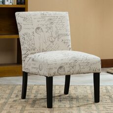 Roundhill Furniture Botticelli English Letter Print Fabric Armless Contemporary Accent Chair, Single-P