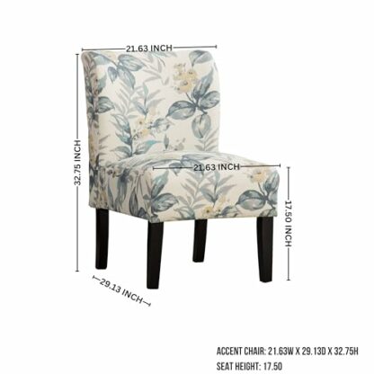 Roundhill Furniture Capa Print abric Armless Contemporary Accent Chair, Blue Leaves - Image 3