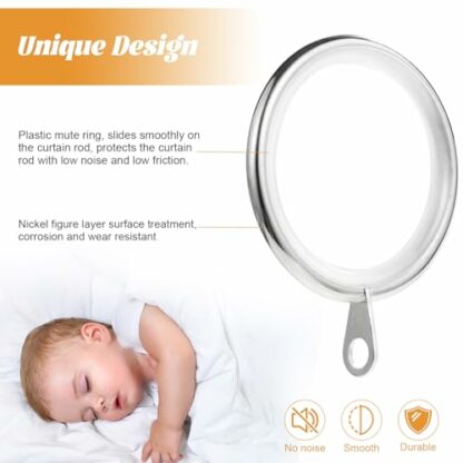 Roxanex 50PCS Metal Curtain Rings and Hooks, Silent Curtain Pole Rings, Hanging Rings for Curtain Poles Shower Curtains Rods Drapery - Image 4