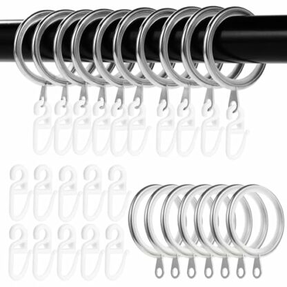 Roxanex 50PCS Metal Curtain Rings and Hooks, Silent Curtain Pole Rings, Hanging Rings for Curtain Poles Shower Curtains Rods Drapery - Image 2