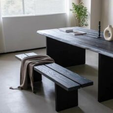 Rustic Farmhouse Dining Table Bench with Solid Wood Construction Perfect for Kitchen Tea Room Living Room Balcony Large Black Wooden Footstool Chair