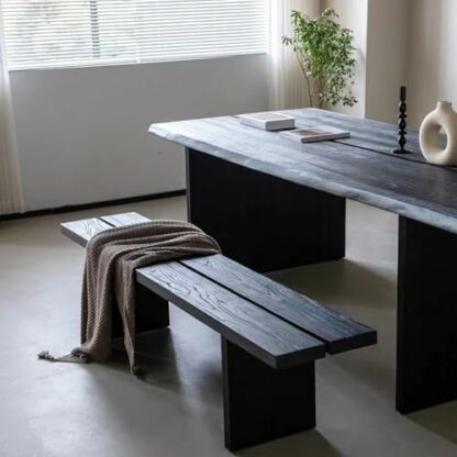 Farmhouse Dining Table Bench Wood Footstool Kitchen Stool Large Chair for Kitchen Tea Room Living Room Balcony Black Wood - Image 2